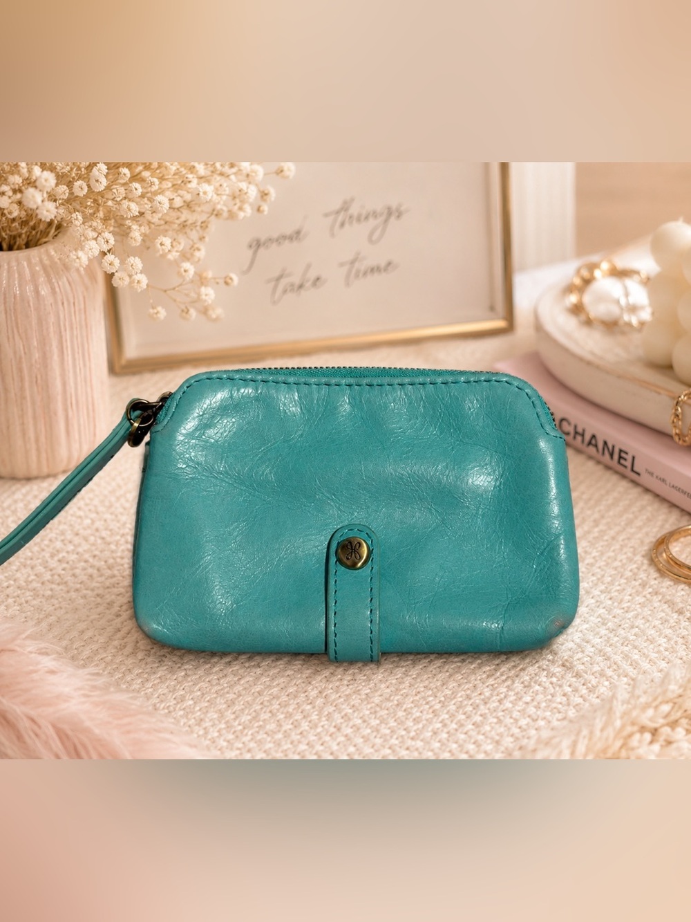 HOBO Teal Leather Wristlet / Wallet